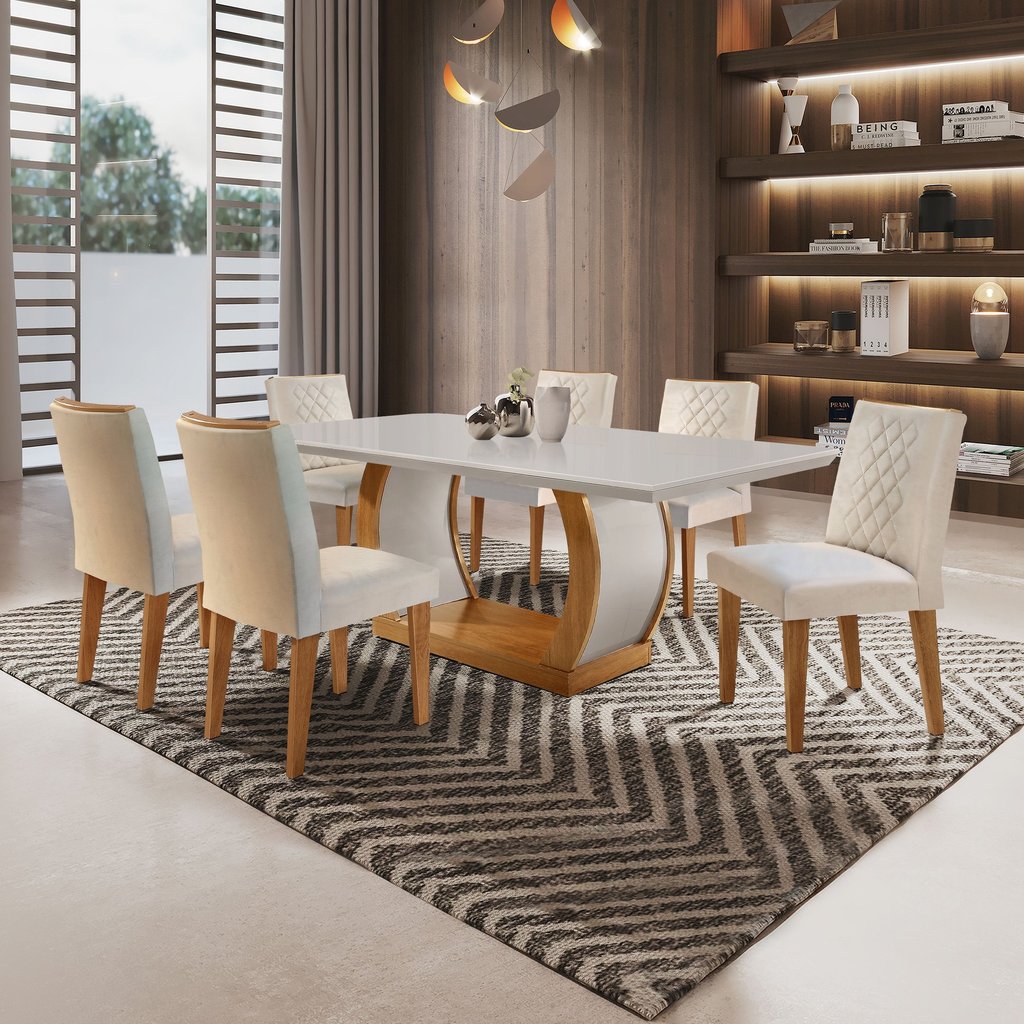 Conjunto Sala de Jantar 6 Cadeiras Kate Espresso Móveis Imbuia/Veludo Creme
