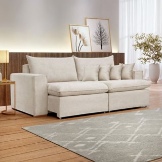 Sofá Retrátil 220cm Barcelona  Linho Cru em Oferta na Shopee