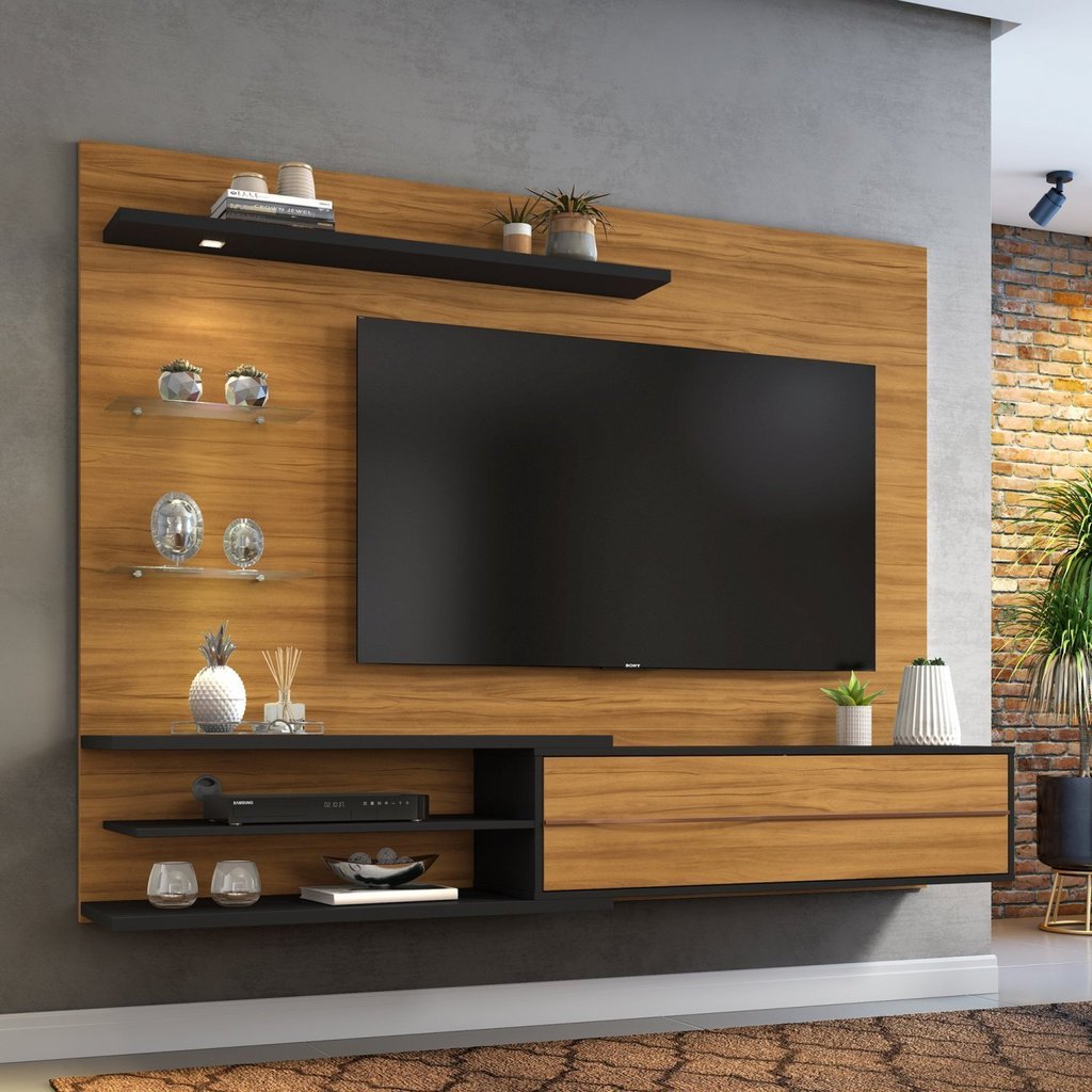 Painel para TV até 60 Polegadas 1 Porta 3 Prateleiras NT 1115 Freijó Trend/Preto TX em Oferta na Shopee