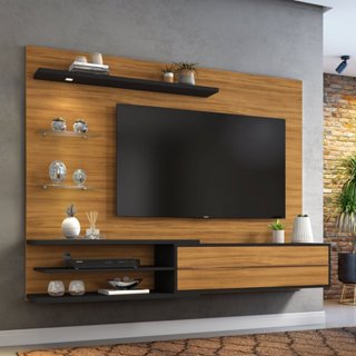 Painel para TV até 60 Polegadas 1 Porta 3 Prateleiras NT 1115 Freijó Trend/Preto TX em Oferta na Shopee
