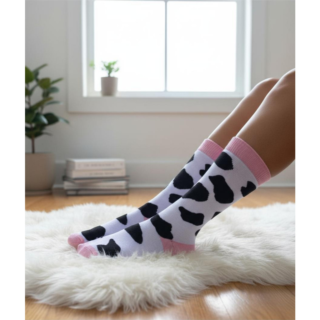 Meia Divertida Estampada Vaquinha Unissex Cano Alto Algodão Confortável Ideal para Academia e Treino em Oferta na Shopee