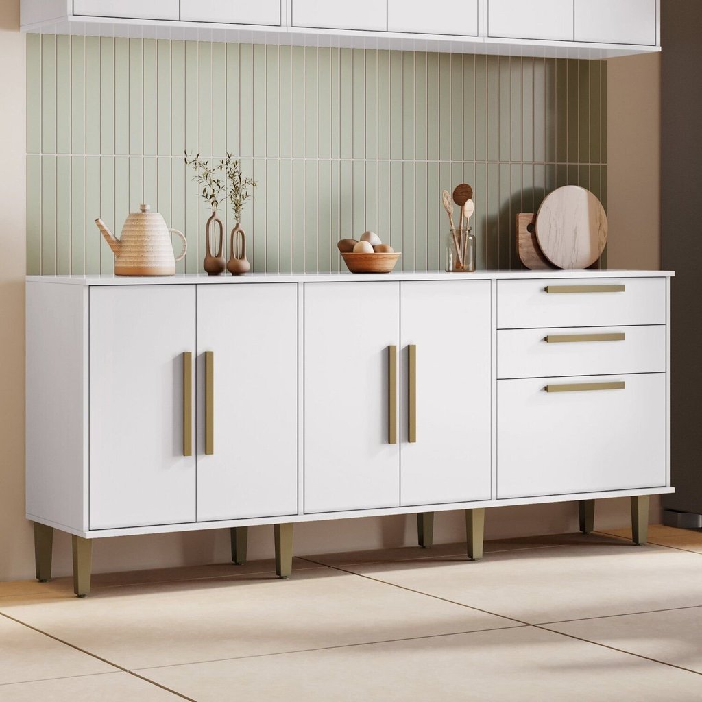 Balcão 5 Portas 2 Gavetas Lorena Branco em Oferta na Shopee