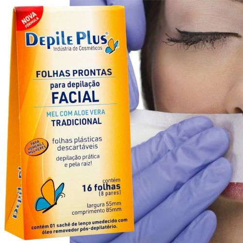Folhas Prontas Para Depilação Facial Mel com Aloe Vera Depile Plus 16 folhas em Oferta na Shopee