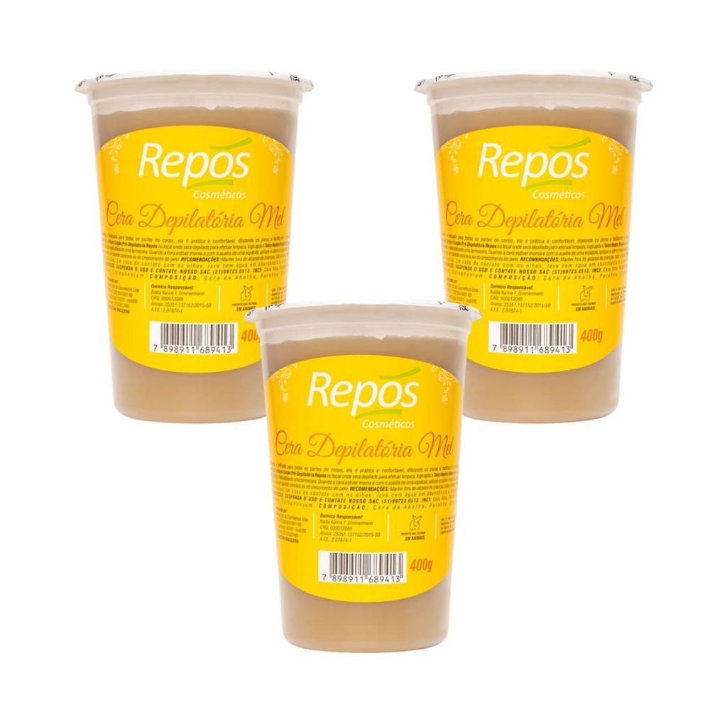 Kit 3 Ceras Depilatórias De Mel Repos 400g Em Pote em Oferta na Shopee
