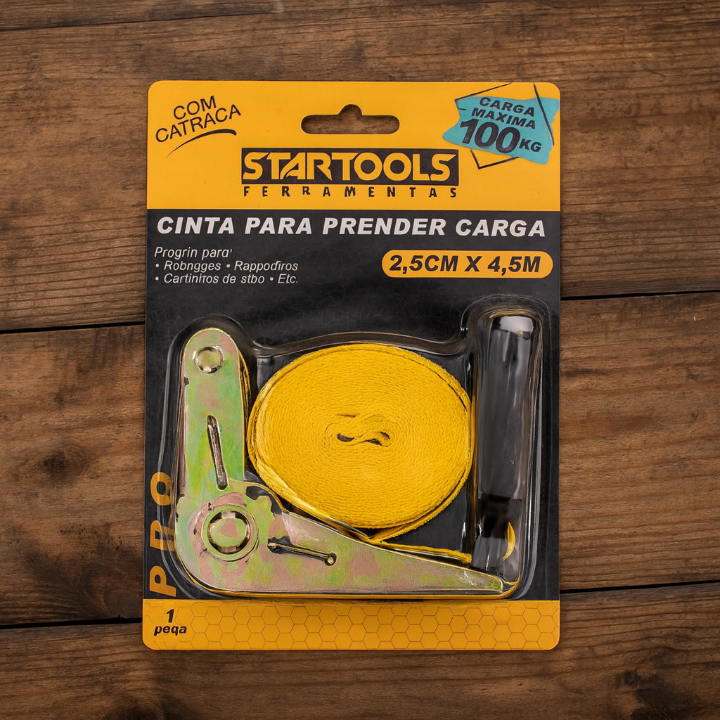 Kit Cinta e Catraca Amarração 4,5m X 2,5 Carga 100kg Gancho Amarração