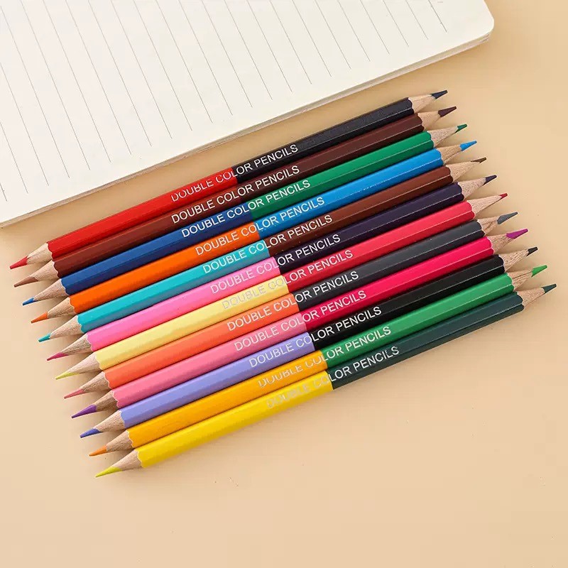 Kit Lápis De Cor Multicolor 24 Cores com 12 lápis bicolor, Sextavado Hexagonal Cores Vivas Original