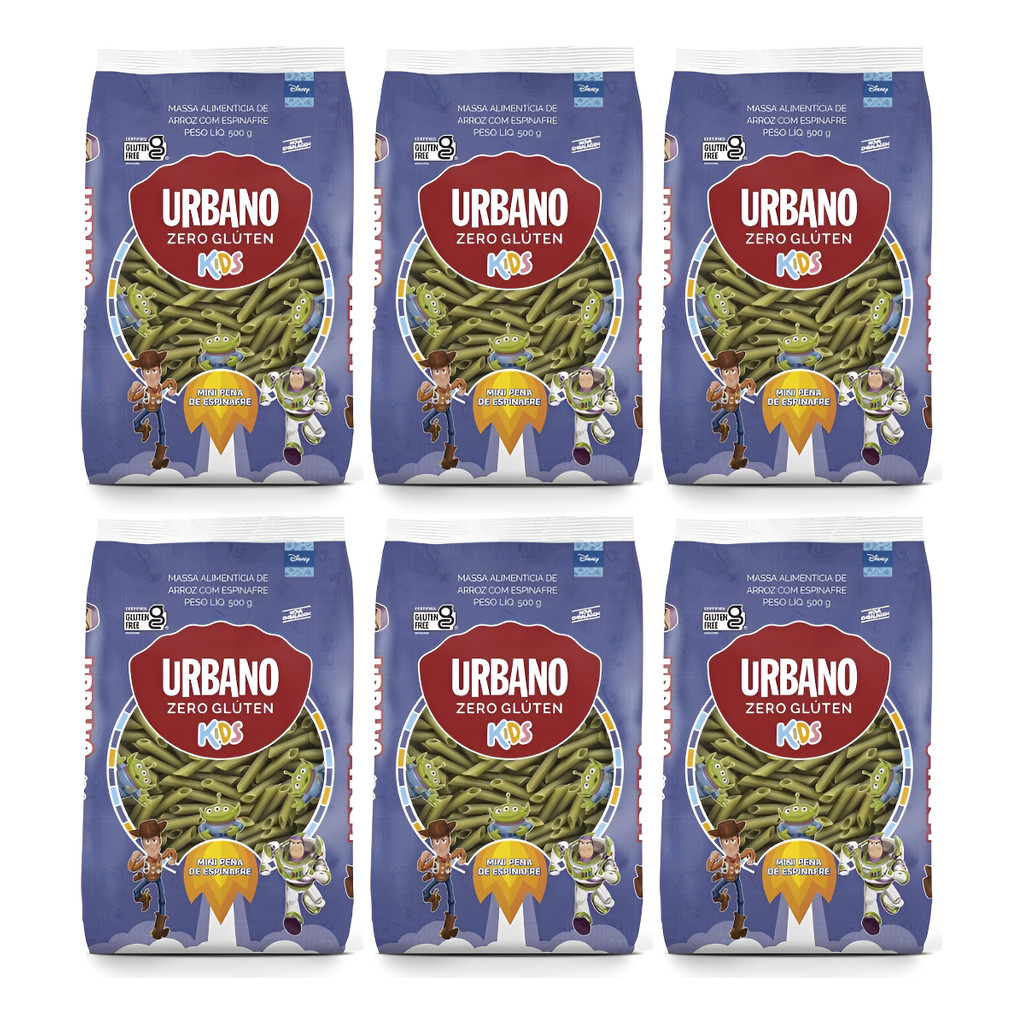 Kit C/6 Macarrão Urbano Kids Mini Pena Espinafre 500g
