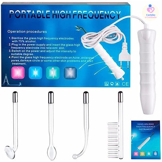 Kit portátil de eletrodos de alta frequência de tubo fino para rosto e cabelo (4 peças)