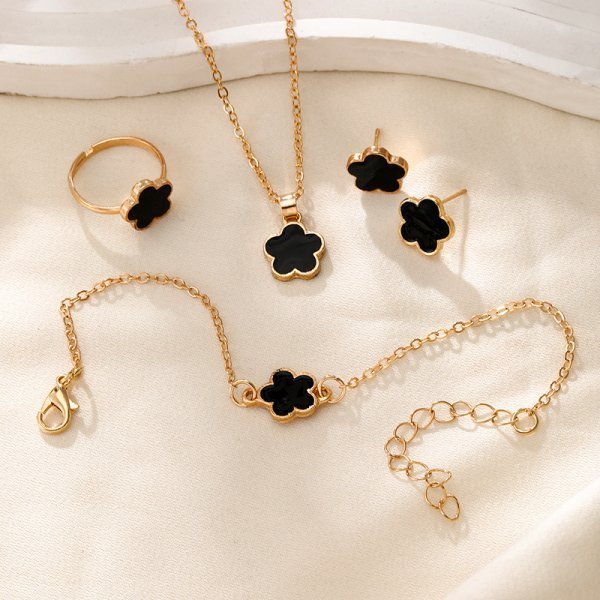 Benge Lucky Cinco Folhas Trevo Conjunto De Jóias 5 Peças Colar Pulseira Brincos Anéis Presente Para Mulheres Meninas Boa