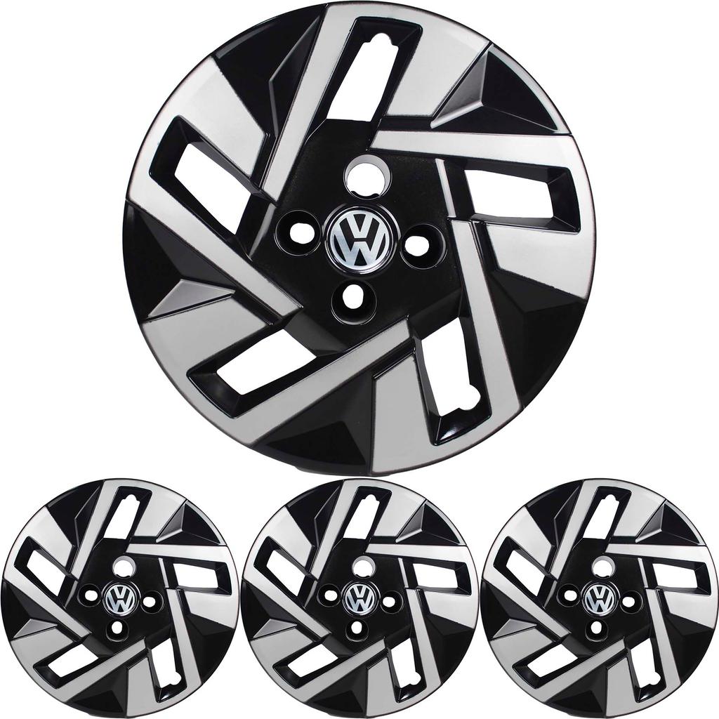 4 Calota Gol 2000/2024 Aro 14 Black Piano Prata Metálico + Emblema