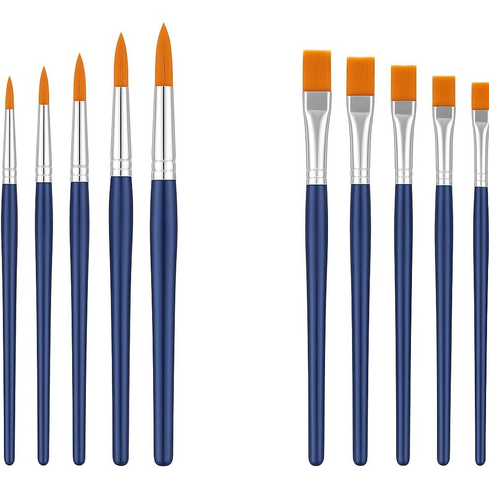Kit com 12 Pincéis Artísticos de Ponta Fina Ponta Chata – Para Aquarela, Acrílica, Óleo, Guache e Artesanato