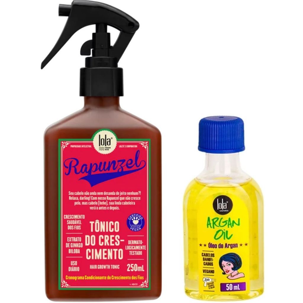 Kit Crescimento e Brilho – Tônico Rapunzel 250ml + Óleo de Argan Oil 50ml Lola Cosmetics em Oferta na Shopee