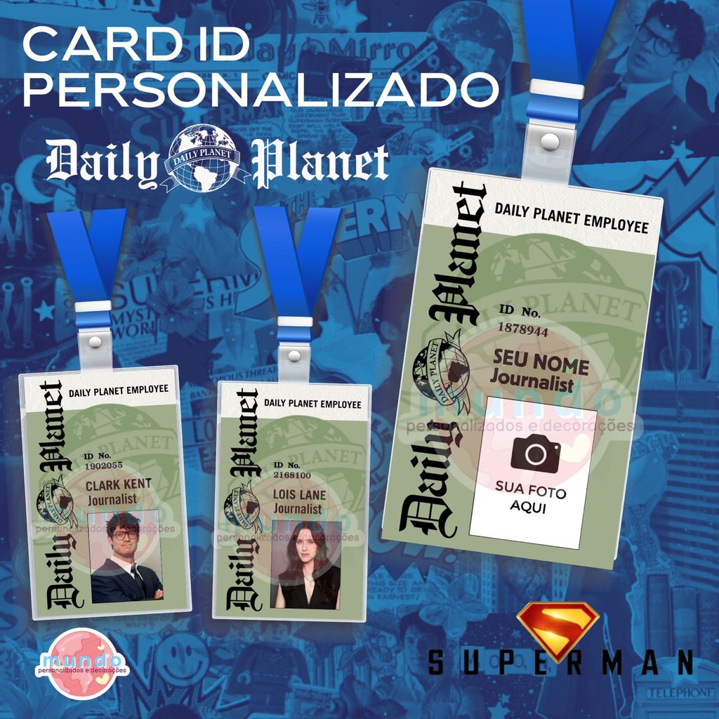 CARD ID DAILY PLANET PERSONALIZADO COM FOTO E NOME SUPERMAN 2025 Clark Lois