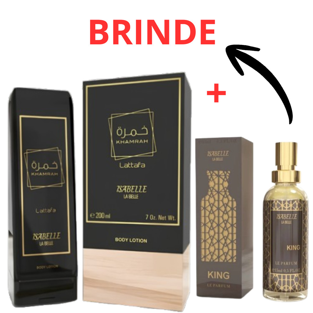 Kit Creme Bisnaga Khamrah e + Perfume Arabe Bharara King 15ml Hidratante Corporal 200ml