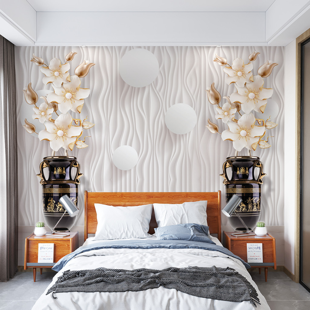 Papel de Parede Adesivo Design Floral 3D Jarro Para Decorar Quarto e Sala Lançamento Sob Medidas