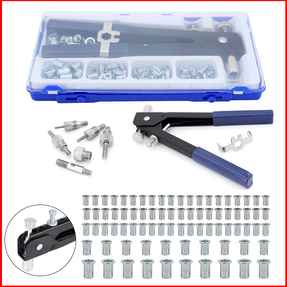 Kit de ferramentas de porca de rebite cego 86 peças M3-M8 – Chave de Rebitador Manual, para Rebite Cego, Profissional