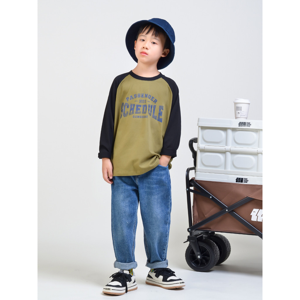 Meninos camiseta de manga comprida puro algodão primavera outono novo estilo bebê topo crianças camisa de fundo contrast