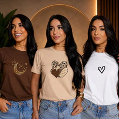 Kit 3 T-Shirt Estampada Coração Lua Camiseta 100% Algodão Promoção
