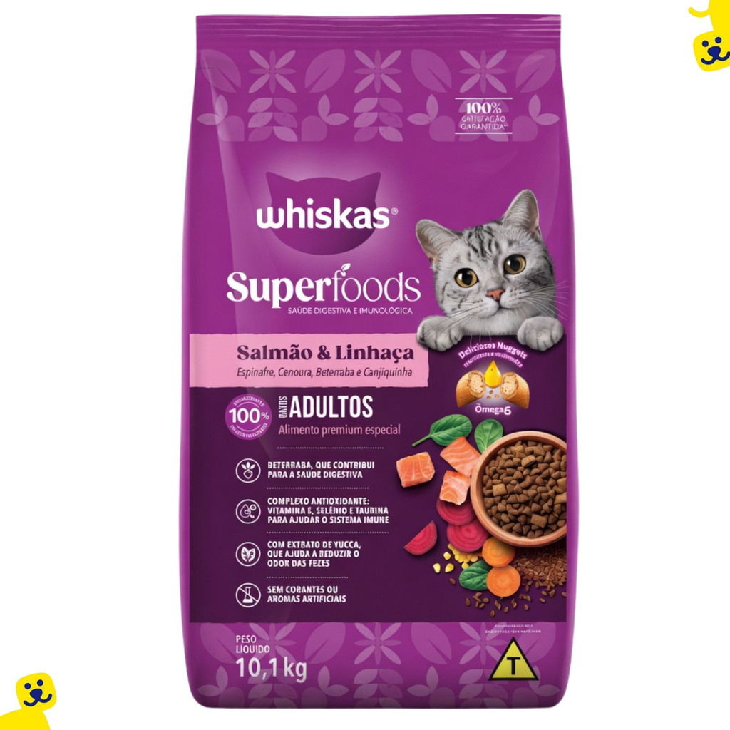Ração Gato Ração Whiskas Superfoods Ração Gato 10kg Salmão Linhaça