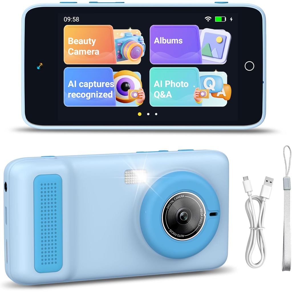 Câmera Digital para Crianças e Iniciantes, Câmera com IA e Lente Dupla, Câmeras para Fotografia com WiFi, Digital