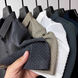 High-End gelo seda de manga curta camisa Polo masculina luz luxo negócios camiseta bens europeus elegante Jacquard gelo 