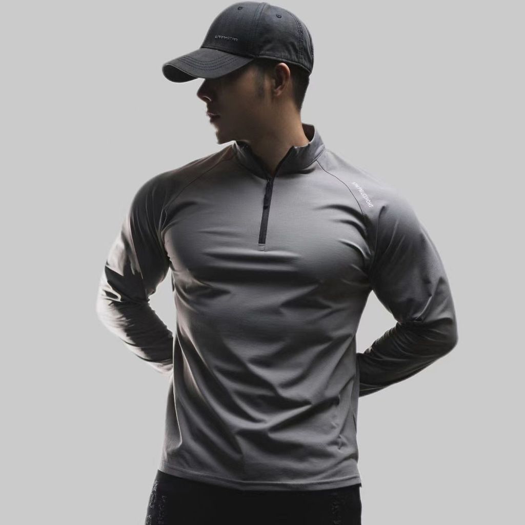 Músculo outono inverno novo estilo masculino esportes lazer correndo ginásio treinamento zíper impressão solta manga com