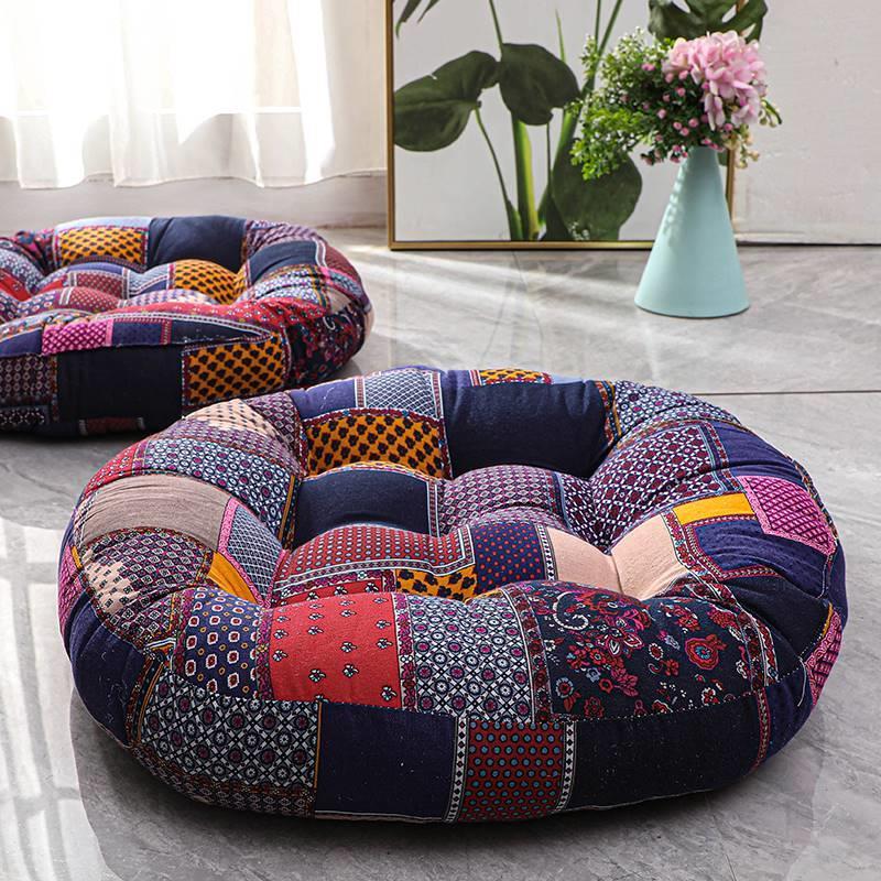 Imagem Algodão linho Futon lindas nádegas meditação almofada tecido engrossado redondo Retro varanda Bay janela Tatami peitoril