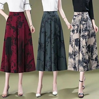 Culottes cortadas de perna larga mulheres verão estilo fino novo estilo cintura alta solta impressão de seda gelo meia-i