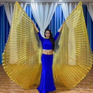 Xtopdays |     [Asa Iisis Plus] Dança do Ventre 720 Graus Fenda Dourada + Hélice Fantasia (Costas Não Fechadas) Com Vara