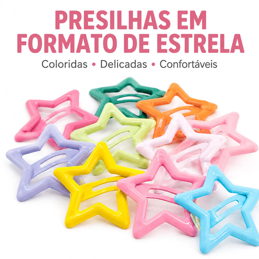 Kit Presilhas de Cabelo Estrela Coloridas para Meninas Crianças Grampos Fofo Infantil Acessório de Cabelo Y2K