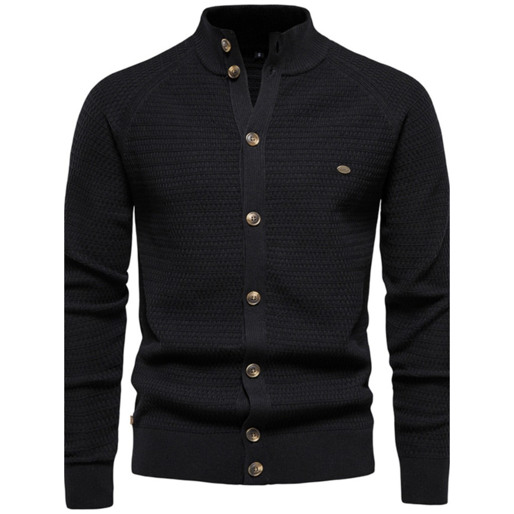 K malha cardigan camisola masculina jaqueta High-End Retro masculino gola alta cardigan preto masculino topo na moda All