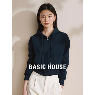 Casa básica/casa básica forro azul marinho engrossado moletom com capuz jaqueta feminina outono Casual esportes Cardigan