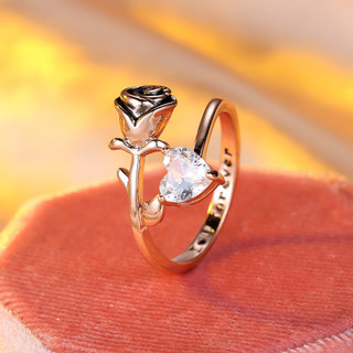 [Estoque pronto] Rosa ouro rosa amor coração zircão anel letras eu te amo para sempre anel ajustável WJG