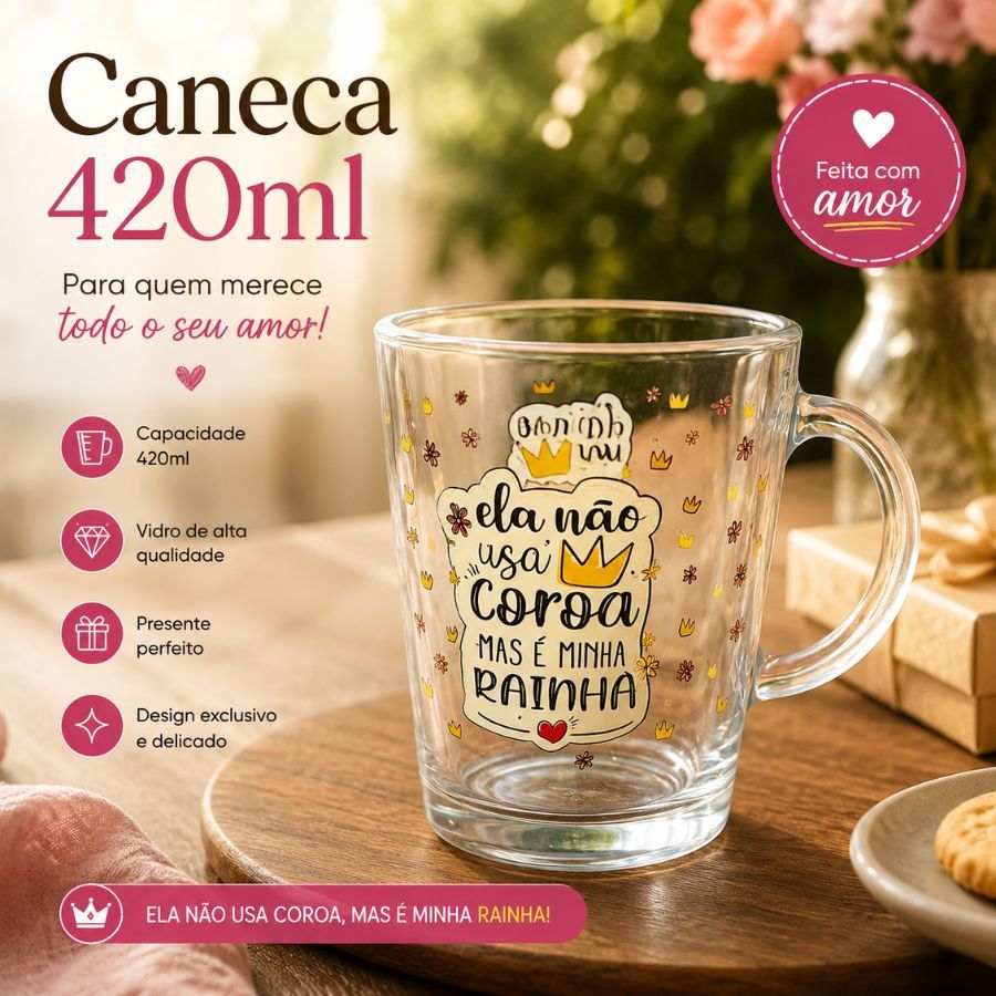 Caneca de Vidro Presente De Dia Das Mães Personalizada Mãe Frases Pra Café Chá 420ml