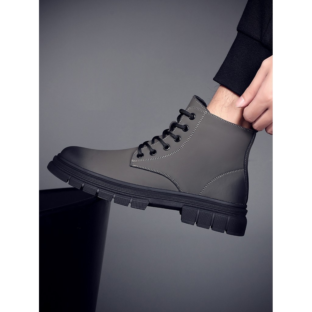 Novo estilo elegante All-Match rendas Martin botas de couro masculino velo-velo quente sapatos de alta qualidade grosso 