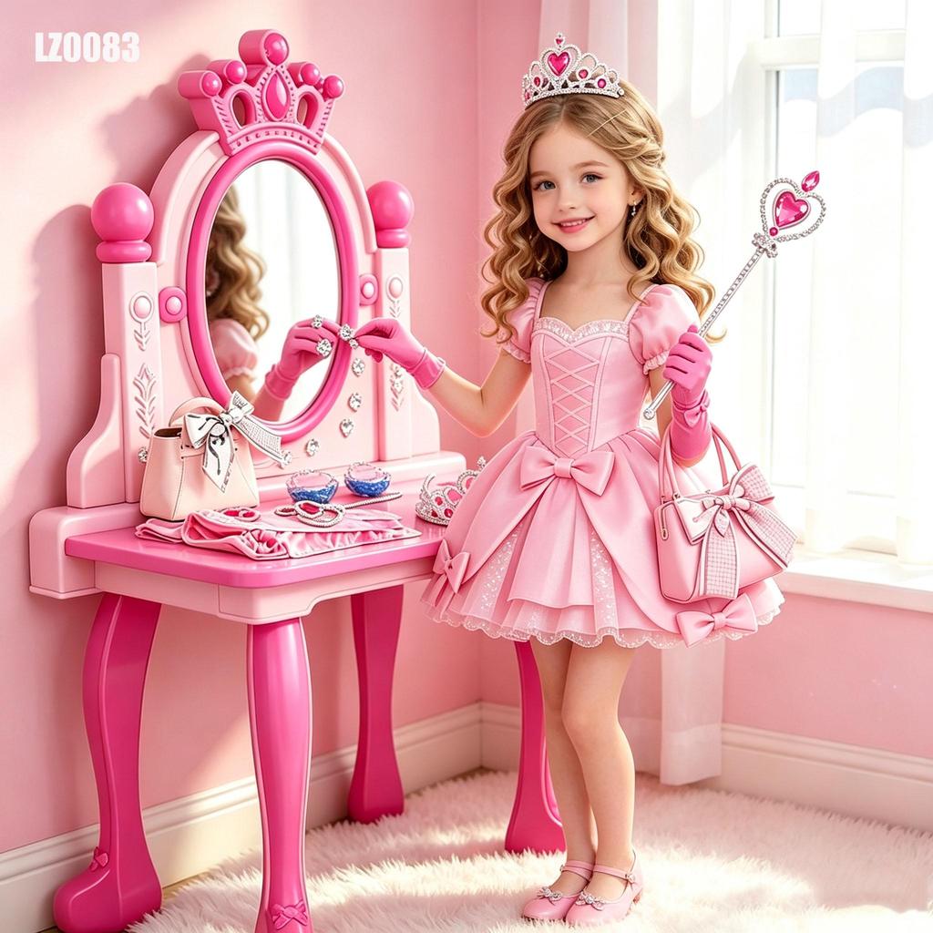 Penteadeira Infantil Princesa com Kit Beleza Manicure e Cabelo Modelos Faz de Conta para presente natal