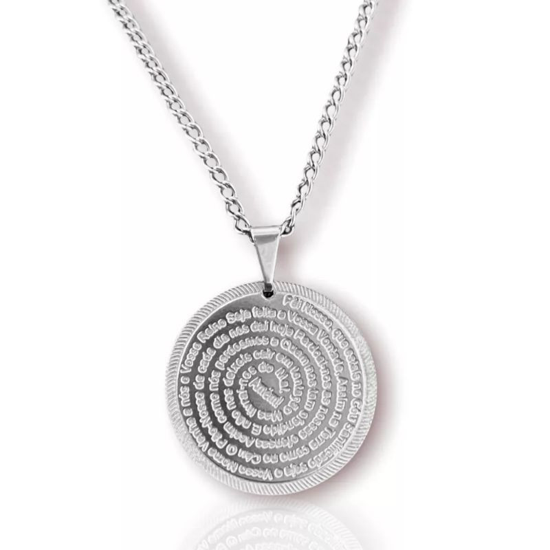 Colar Corrente Pingente Medalha Pai Nosso Masculina Feminina Aço inox