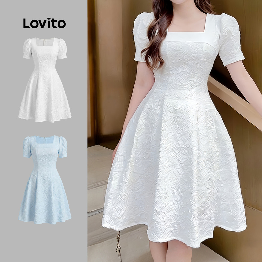 Lovito Elegante Vestido Branco Feminino com Zíper Primavera/Verão L182LD052