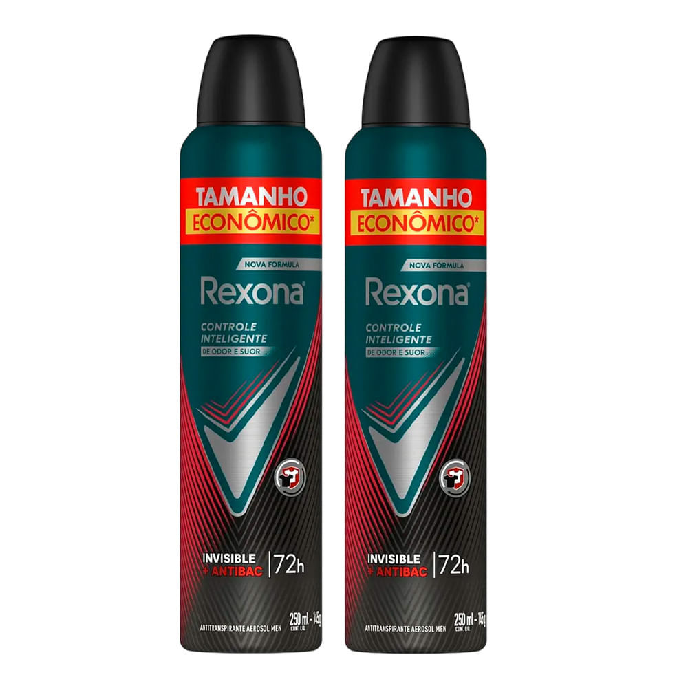 Kit Antitranspirante Aerosol Rexona Men Antibacterial+Invisible 250 ml - 2 Unidades
