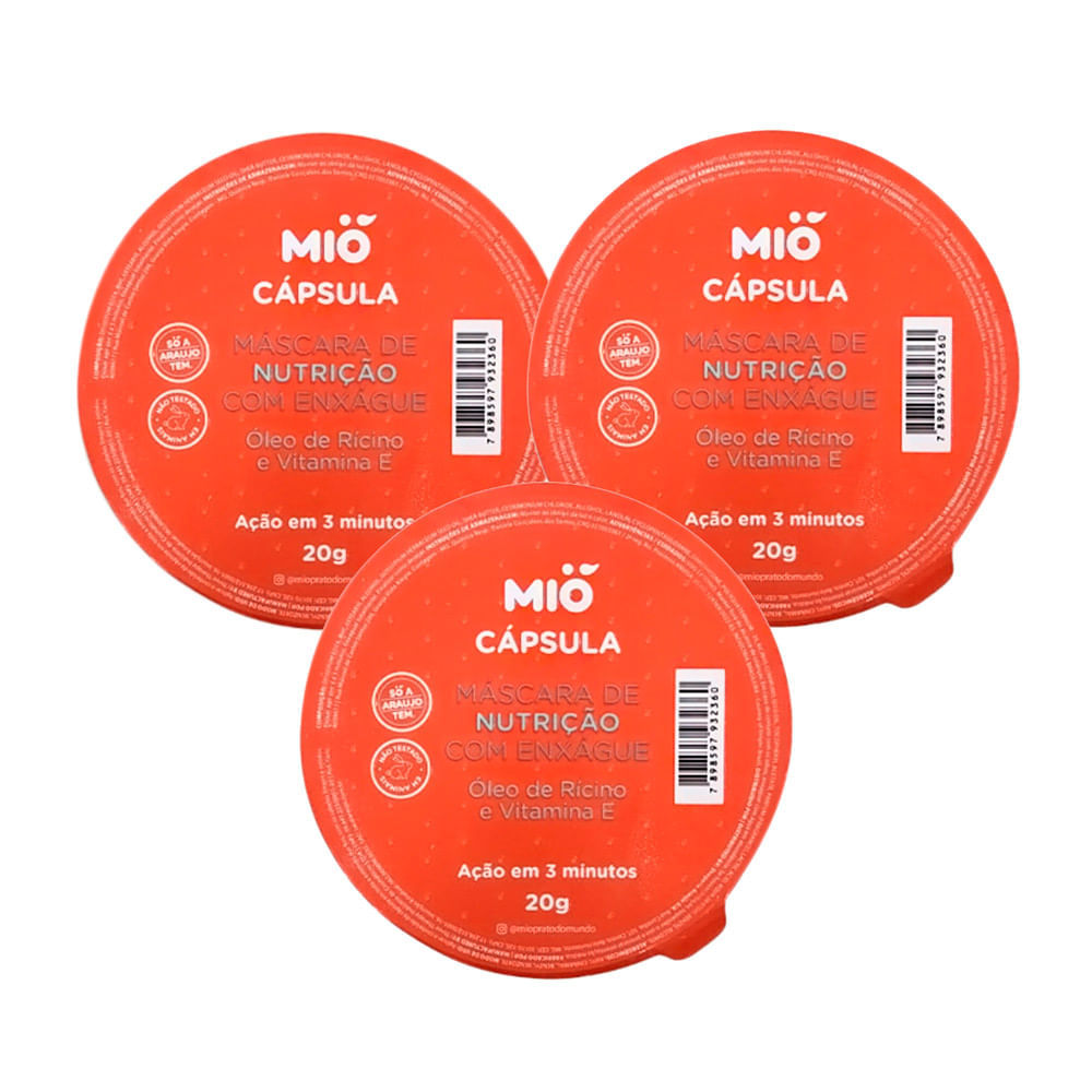 Kit 3 Máscara de Nutrição Capilar Mió Óleo de Rícino e Vitamina E Cápsula 20g
