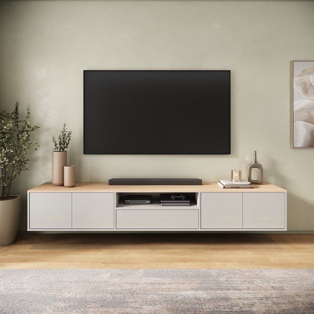 Rack para TV até 75 Polegadas Suspenso 100% MDF 220cm Astro Yescasa Bege Off White 220