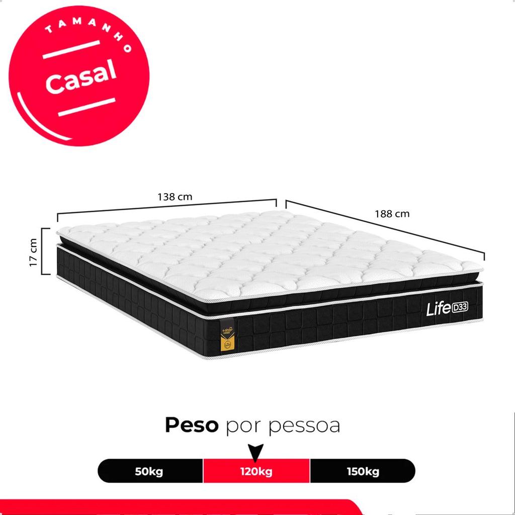 Colchão Casal Life D33 Pillow Top Preto 17x138x188cm- e-Shop Casa — imagem 2 de 2