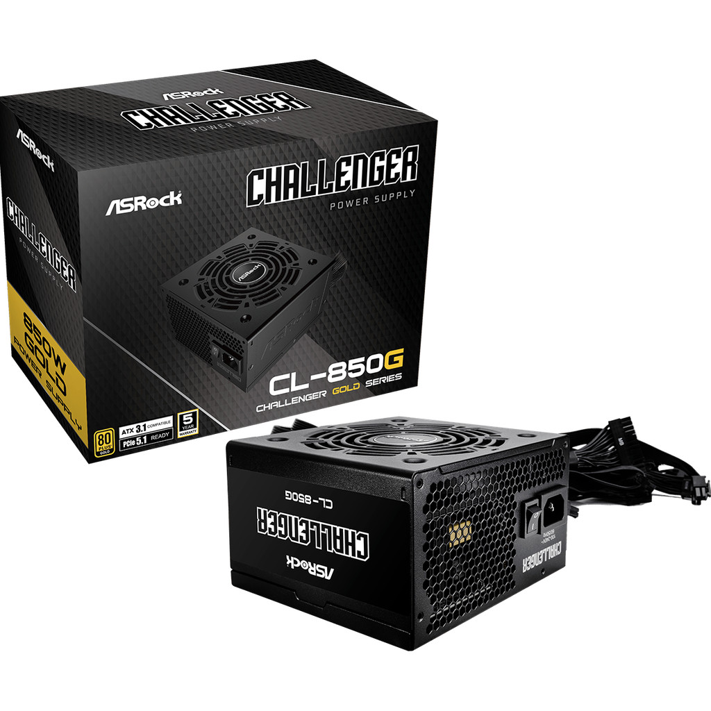 Fonte Gamer ASRock Challenger CL-850G 850W Gold PCIe 5.1 12VHPWR PFC Ativo ATX 3