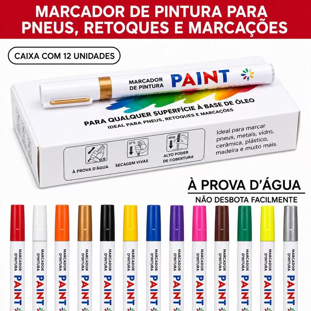 Caneta Paint Original Reparadora Pintura Automotiva Permanente Tira Riscos Carro Moto Retoque de Placa Tênis Pneus 99P
