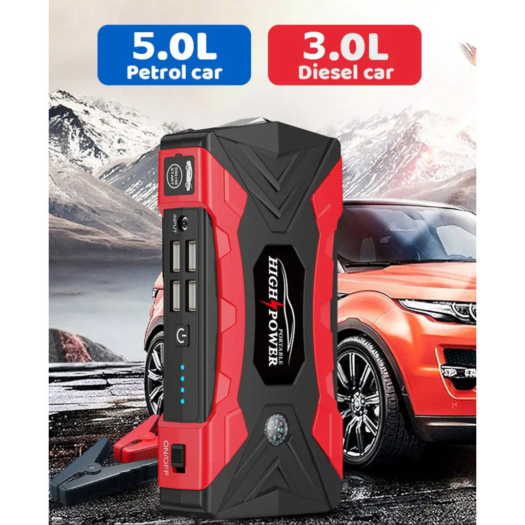 Auxiliar De Partida 21000mAh Jump Starter Portátil 12V Multifuncional Com Lanterna USB Para Carro Moto Maleta Completa — imagem 2 de 2