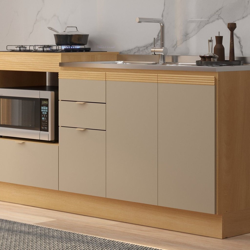 Balcao Pia com Balcao para Cooktop Ayla Yescasa Laranja/Tauari Ambar/Avela