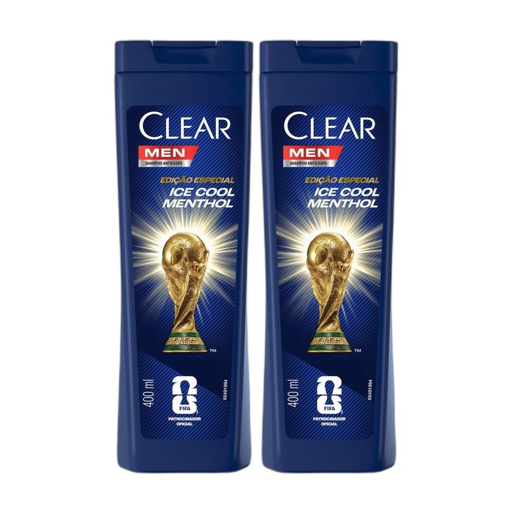 Kit 2 Shampoos Clear Men Anticaspa Ice Cool Menthol 400ml