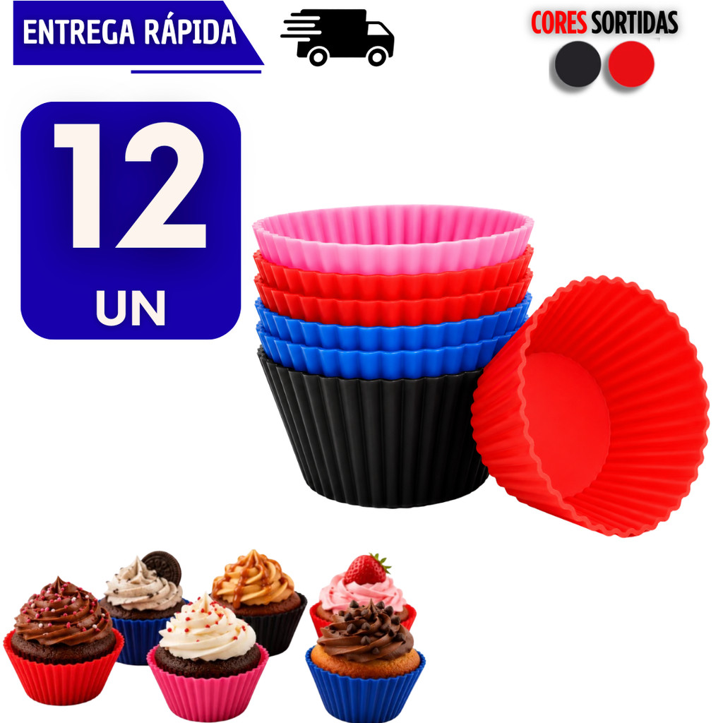 Conjunto 12 Forma De Cupcake Em Silicone Para Assar Bolo Tortas Forno Air Fryer Mini Formas Forminhas Não Gruda Doce