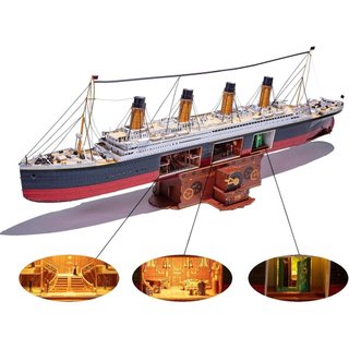 Quebra-Cabeça 3D de Metal MU para Adultos, Modelo do Navio Titanic com Iluminação LED, Kits de Modelos de Quebra-Cabeça 