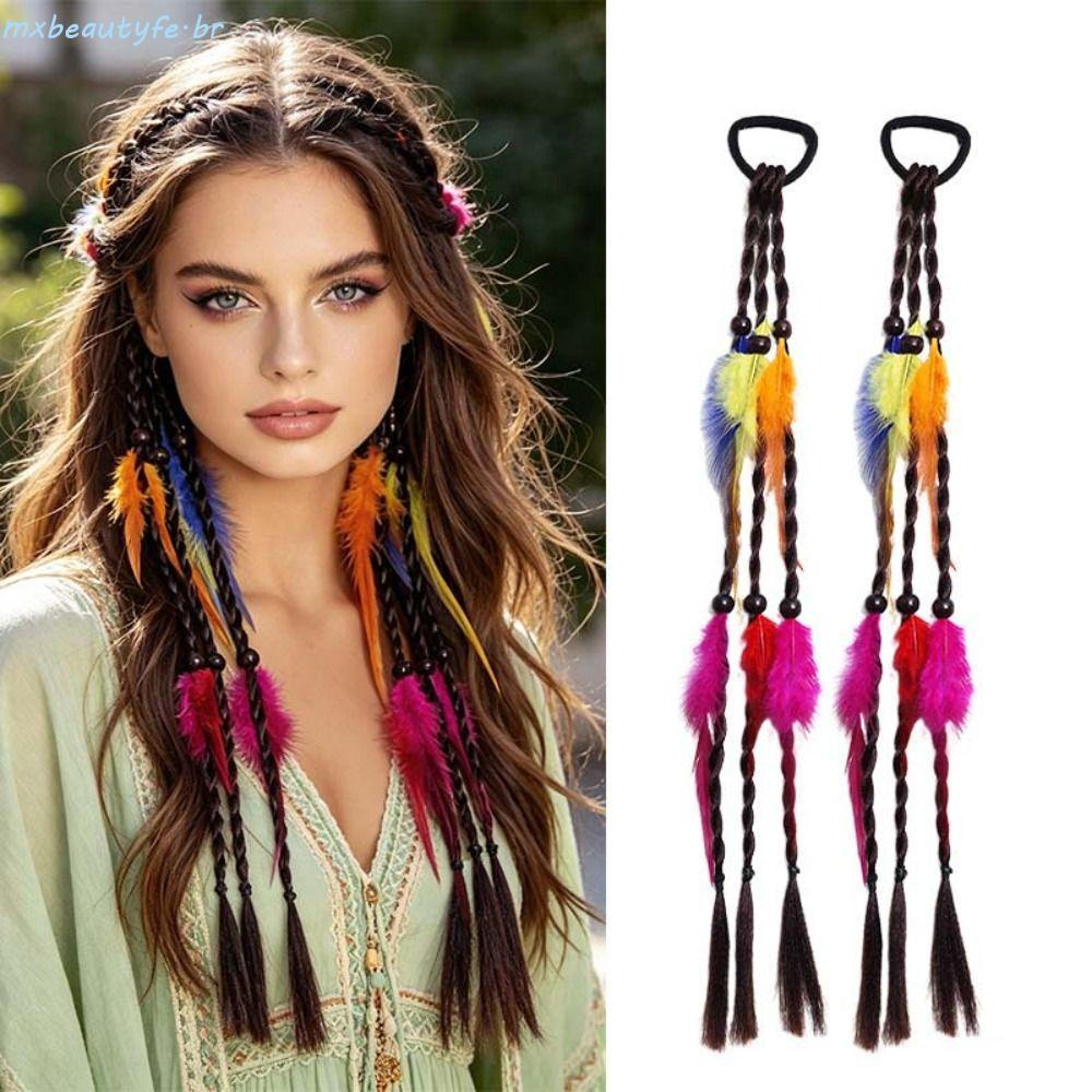 MXBEAUTYFE 2 Peças De Peruca De Trança Tribal , Extensões De Cabelo De Penas Boêmias Feitas À Mão Sintéticas , Naturais